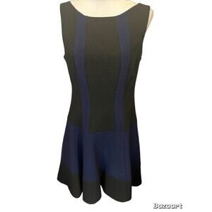 Nanette Lepore Dress Size 12 Black/blue Sleeveless Lined Back Zipper Knee Length